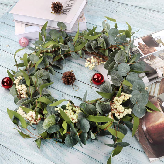 Artificial Eucalyptus Wreath for Front Door Decor Fall Wreath Green Leaf Wreath for Farmhouse Wall Decor Window Front Porch Decor Patio Garden Decor