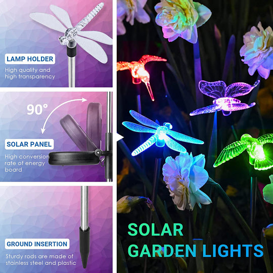 ,3 Pack Solar Butterfly Lights Outdoor, Multi-Color Changing Solar Garden Decorations, LED Solar Light Stakes, Solar Yard Lights for Patio, Lawn & Garden, Solar Bird Lights…
