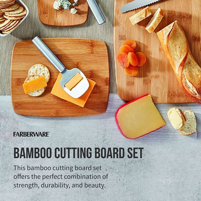  3-Piece Kitchen Cutting Board Set, Reversible Chopping Boards for Meal Prep and Serving, Charcuterie Board Set, Wood Cutting Boards, Assorted Sizes, Bamboo