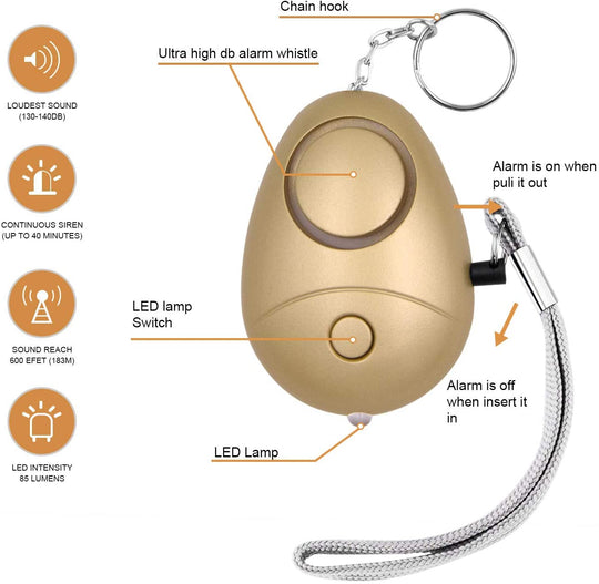  6 Pack 140DB Personal Security Alarm Keychain with LED Lights