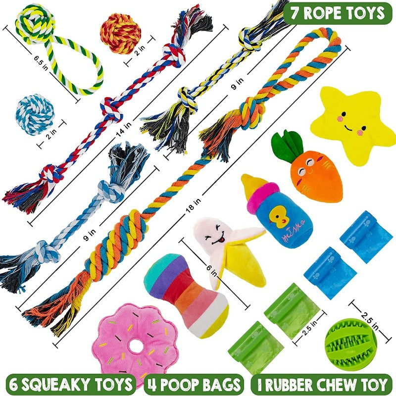 18 Pack Dog Toys for Small Dogs - Safe & Durable Cotton Dog Ropes & More