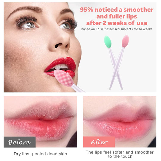 Lip Scrub Brush Lip Brush Tool,Double-Sided Silicone Exfoliating Lip Brush,Gentle Lip Exfoliator Scrubber Brush for Smooth,Soft,Bright,and Healthy Lips(2 PCS)