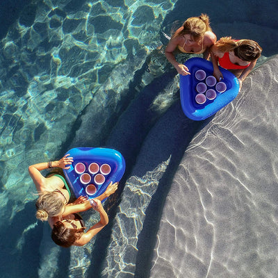 Pool Pong Rack Floating Beer Pong Set, Includes 2 Rafts and 3 Pong Balls