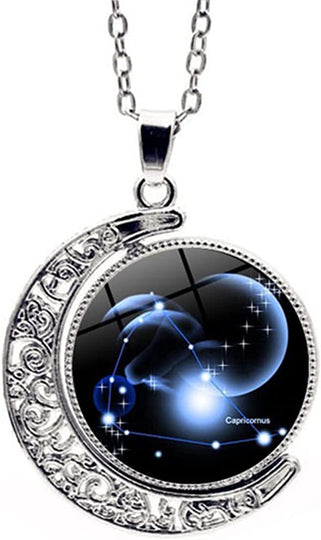 Zodiac Necklace Jewelry Birthday Gifts Astrology 12 Constellation Horoscope Sign Galaxy Crescent Half Moon Pendant Necklace
