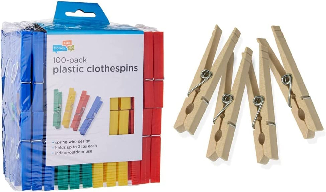 Honey-Can-Do Colored Plastic Clothespins, 100-Pack