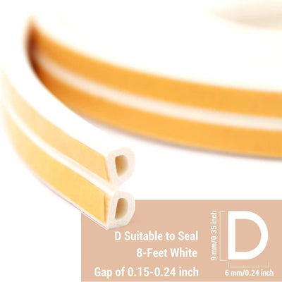 Weather Stripping Door & Window Seal Strip, Self Adhesive with Double D-Shaped Section Profile, 2 Rolls of 2 Strips, 8ft Each, Total 32ft