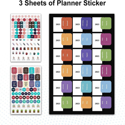 Academic Planner, Weekly Monthly Daily Planner, Calendar Stickers, Faux Leather Cover, Pen Holder, 5" x 8"