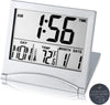 KANBIT Digital Travel Alarm Clock Battery Operated, Portable Large Number Display Alarm Clock with Temperature,12/24 H Small Desk Clock -Silver (NO Light)
