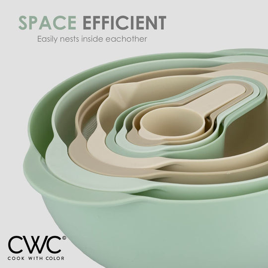 8 Piece Nesting Bowls with Measuring Cups Colander and Sifter Set 