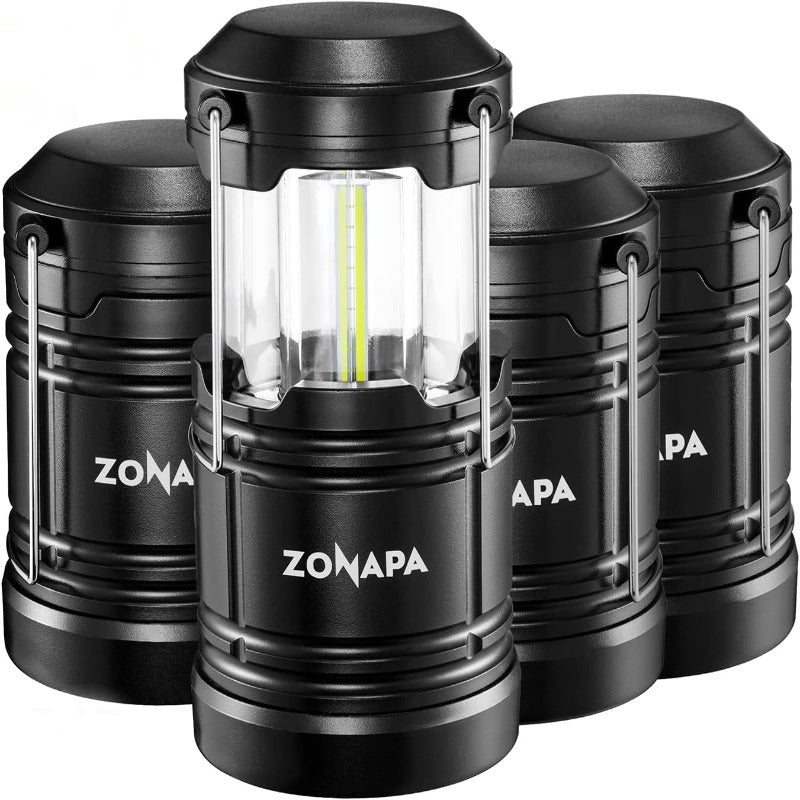 4 Pack Portable LED Lanterns w/ Magnetic Bases - Battery Powered, Ultra-Bright, Hanging Hook