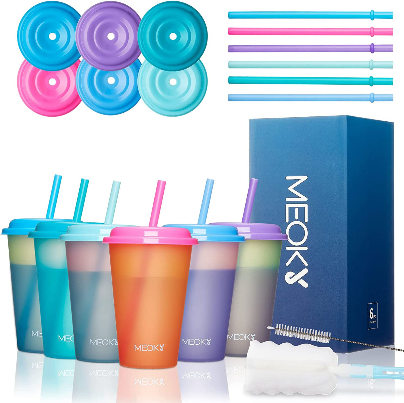 Color Changing Cups with Lids and Straws for Kids 6Pack