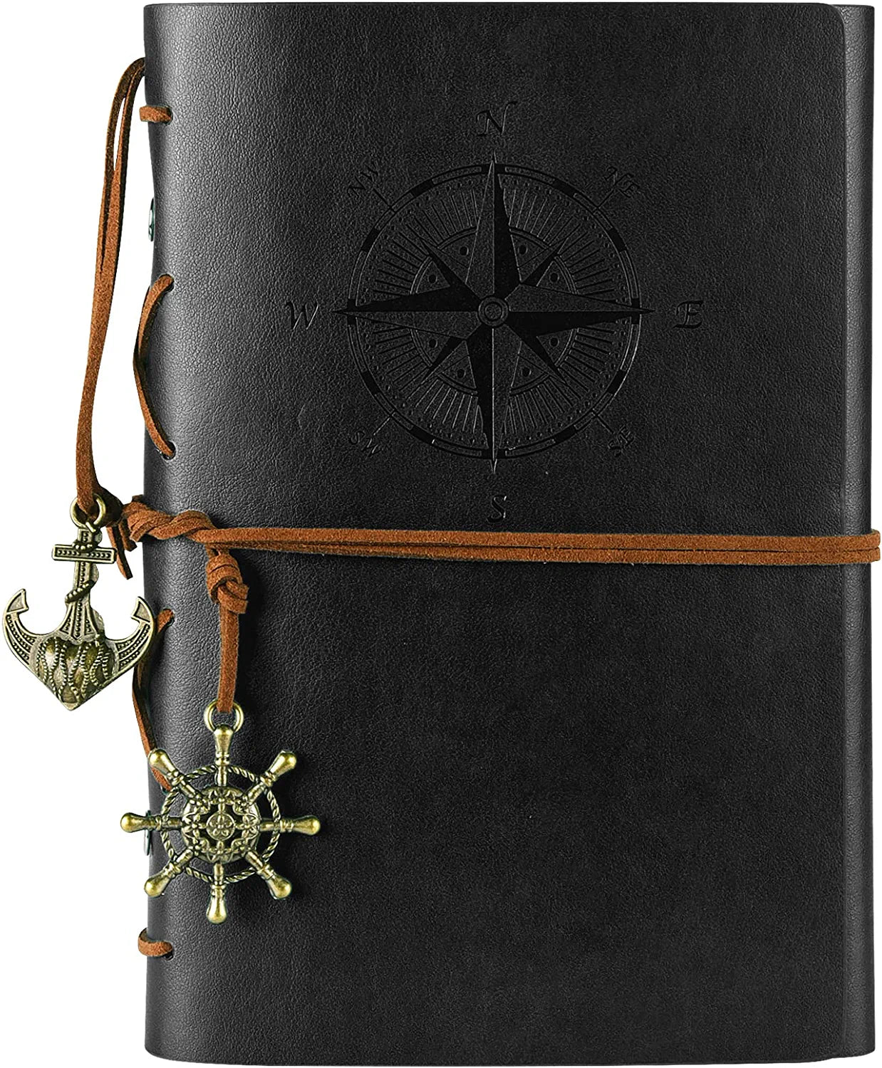 Vintage Refillable Journey Diary, Classic Embossed Travel Journal Notebook with Blank Pages and Retro Pendants