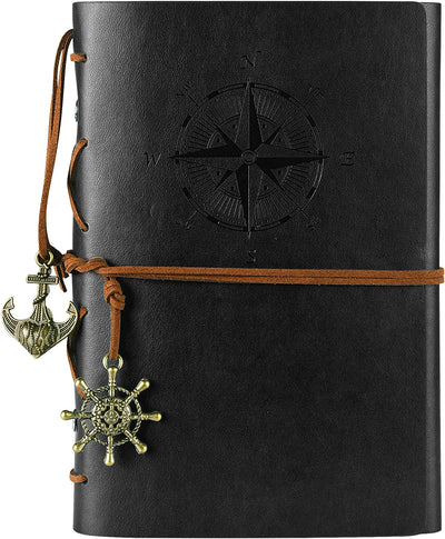 Vintage Refillable Journey Diary, Classic Embossed Travel Journal Notebook with Blank Pages and Retro Pendants