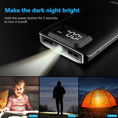 Portable 10,000mAh LED Display 2-Port High Speed External Battery with Flashlight