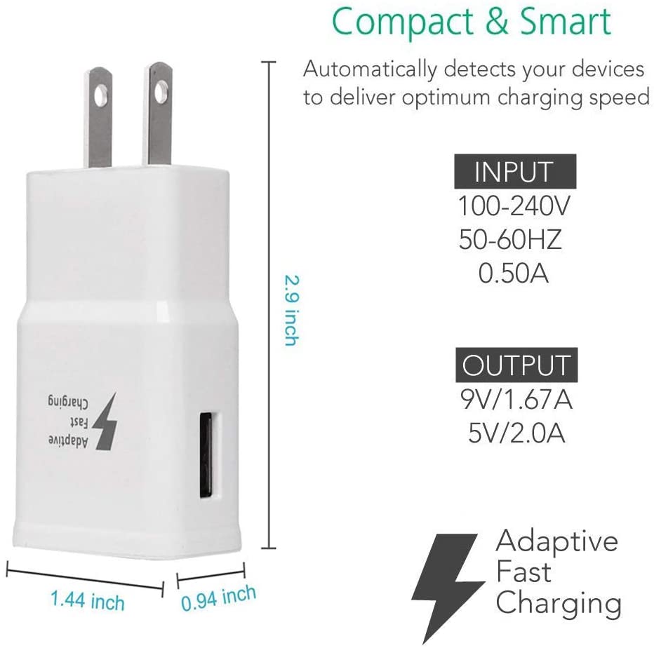 Samsung Adaptive Fast Charging Adapter Quick Charge Charging Block Wall Charger Plug Compatible with Samsung Galaxy S6/S7/S8/S8+/S9/S10+/Edge/Note8/Note9(2 Pack) (White)