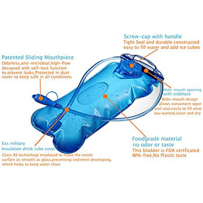 Jimugor Hydration Bladder, Water Reservoir Pack with Tube for 2/3 Liter (70/100 Oz) Backpack System