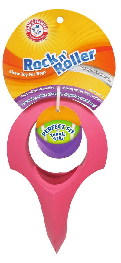 Arm & Hammer Rock-N-Roller Stuffable Dental Chew Toy for Dogs | Perfect Fit for Tennis Ball | Best Dog Chew Toy For the Toughest Chewers | Reduces Plaque & Tartar Buildup Without Brushing, Red