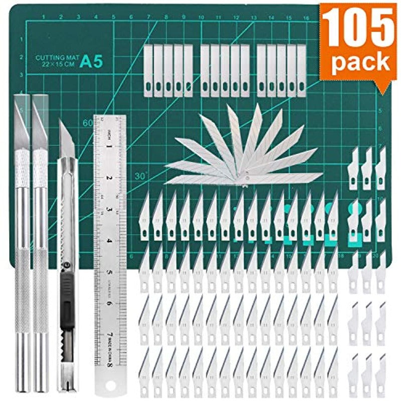 105 Pieces Craft Hobby Scrapbooking Knife Set with Cutting Board