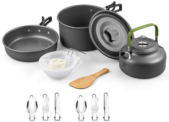 DZRZVD Camping Cookware Mess Kit Gear,Backpacking Accessories Equipment Pots and Pan Set with Mesh Carrying Bag for Hiking, Picnic