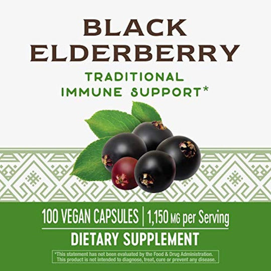 100 Count Nature's Way Black Elderberry Capsules 1150 mg per Serving