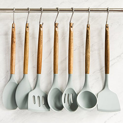 8 Piece: Natural Acacia Wooden Silicone Kitchen Cooking Utensil Set