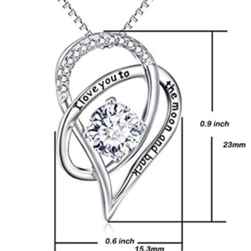 CZ Crystal I Love You To The Moon And Back Pendant Necklace