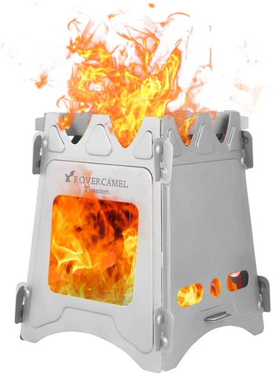 Lixada Camping Cookware Set - Titanium Wood Stove Frypan Ultra Light Portable Cooking Equipment Mess Kit Tools with Folding Handle for Picnic BBQ Camp Hiking