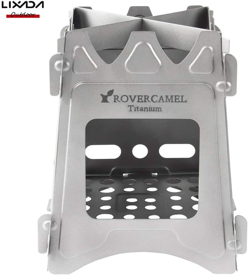 Lixada Camping Cookware Set - Titanium Wood Stove Frypan Ultra Light Portable Cooking Equipment Mess Kit Tools with Folding Handle for Picnic BBQ Camp Hiking