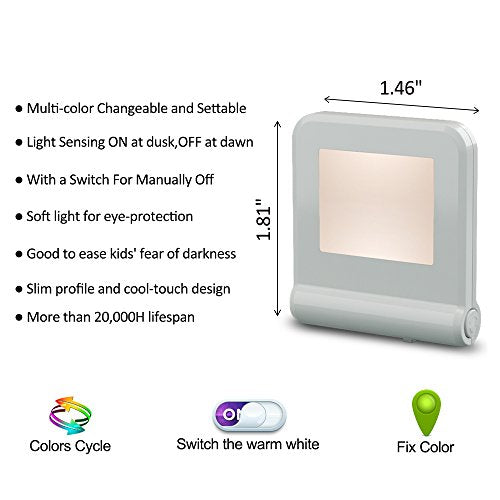 2 Pack Plug in LED Night Light with Smart Dusk to Dawn Sensor