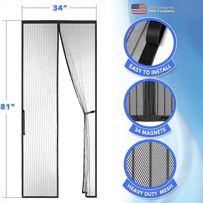 Magnetic Screen Door Heavy-Duty Reinforced Hands-Free Mesh Curtain, Pet-Friendly, Keeps Out Bugs