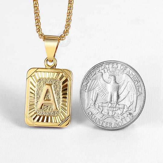 Gold Filled A-Z Initial Necklace - Pendant & Box Chain - 22"