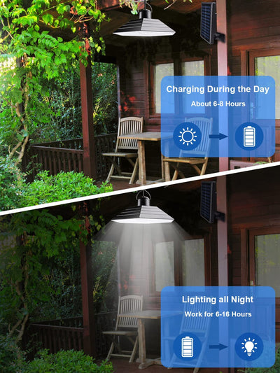  Solar Shed Light with Remote Control, 400LM Solar Lights Indoor Outdoor with 9.84ft Cable, IP65 Waterproof Solar Powered Pendant Light for Garage Patio Barn Chicken Coop