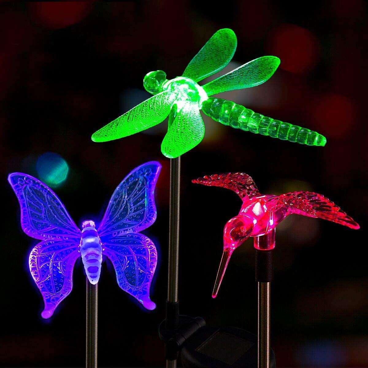 ,3 Pack Solar Butterfly Lights Outdoor, Multi-Color Changing Solar Garden Decorations, LED Solar Light Stakes, Solar Yard Lights for Patio, Lawn & Garden, Solar Bird Lights…