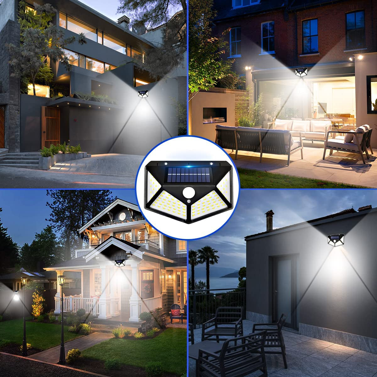  2 Pack Exterior  Outdoor Solar Wall Light, 100 LEDs with Lights Reflector, Waterproof, Motion Sensored