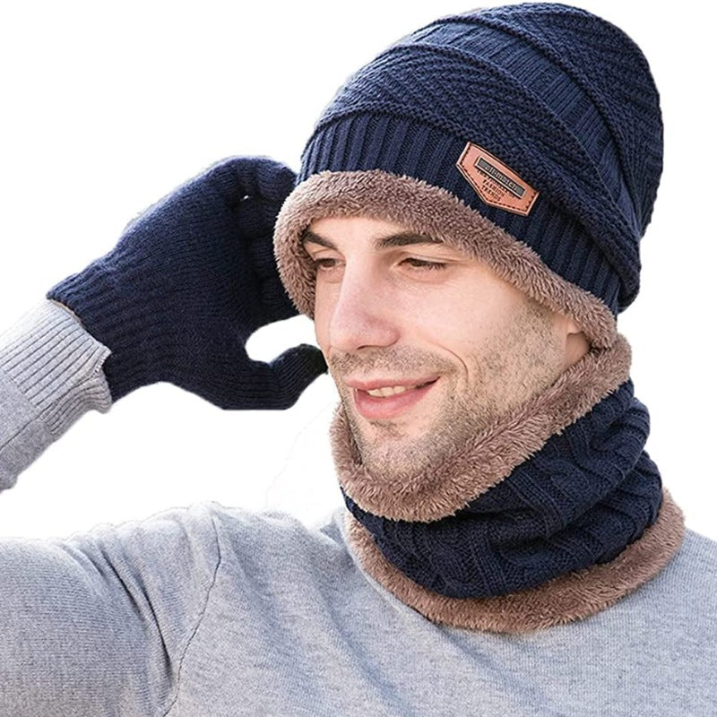 Men's Winter Warmer Beanie Hat, Scarf and Touch Screen Gloves with Fleece Lining