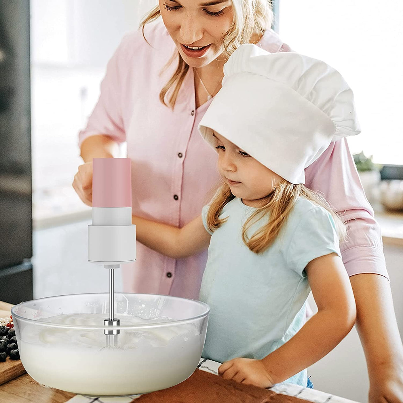  Small Electric Hand Mixer with 2 Speeds & 2 Whisks USB Rechargeable