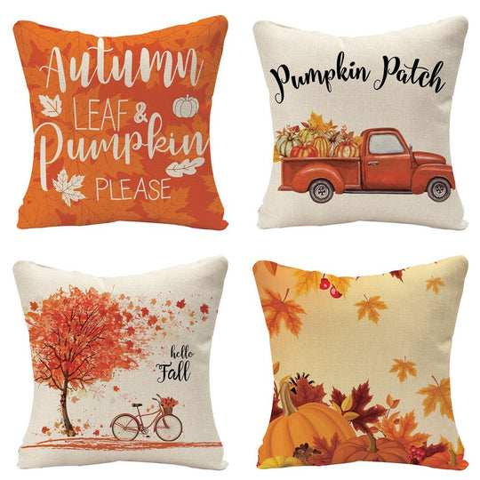 18X18 Fall Pillow Covers, Autumn Decorative Throw Pillowcases, Maple Pumpkin Car Linen Throw Cushion Covers for Farmhouse Sofa Couch Home Decor, 4Pcs