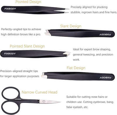  5-Piece - Professional Stainless Steel Tweezers with Curved Scissors