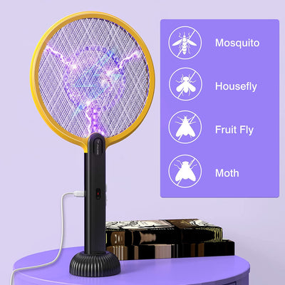  Electric Fly Swatter 4000V Bug Zapper Racket 2 in 1 Fly Swatter Electric Fly Zapper Racket with 3 Layers Safety Mesh USB Rechargeable Insect Racket for Mosquitoes Flies Gnats (Yellow/Black)