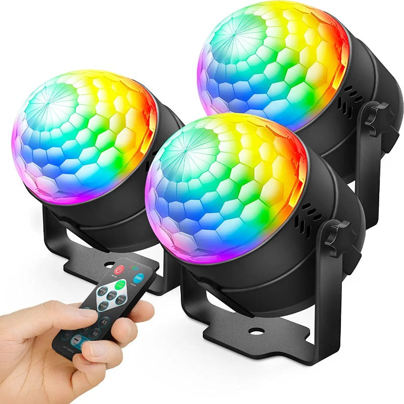 3 Pack DJ Disco Ball Strobe Lights with 7 Colors - Sound Activated with Remote Control