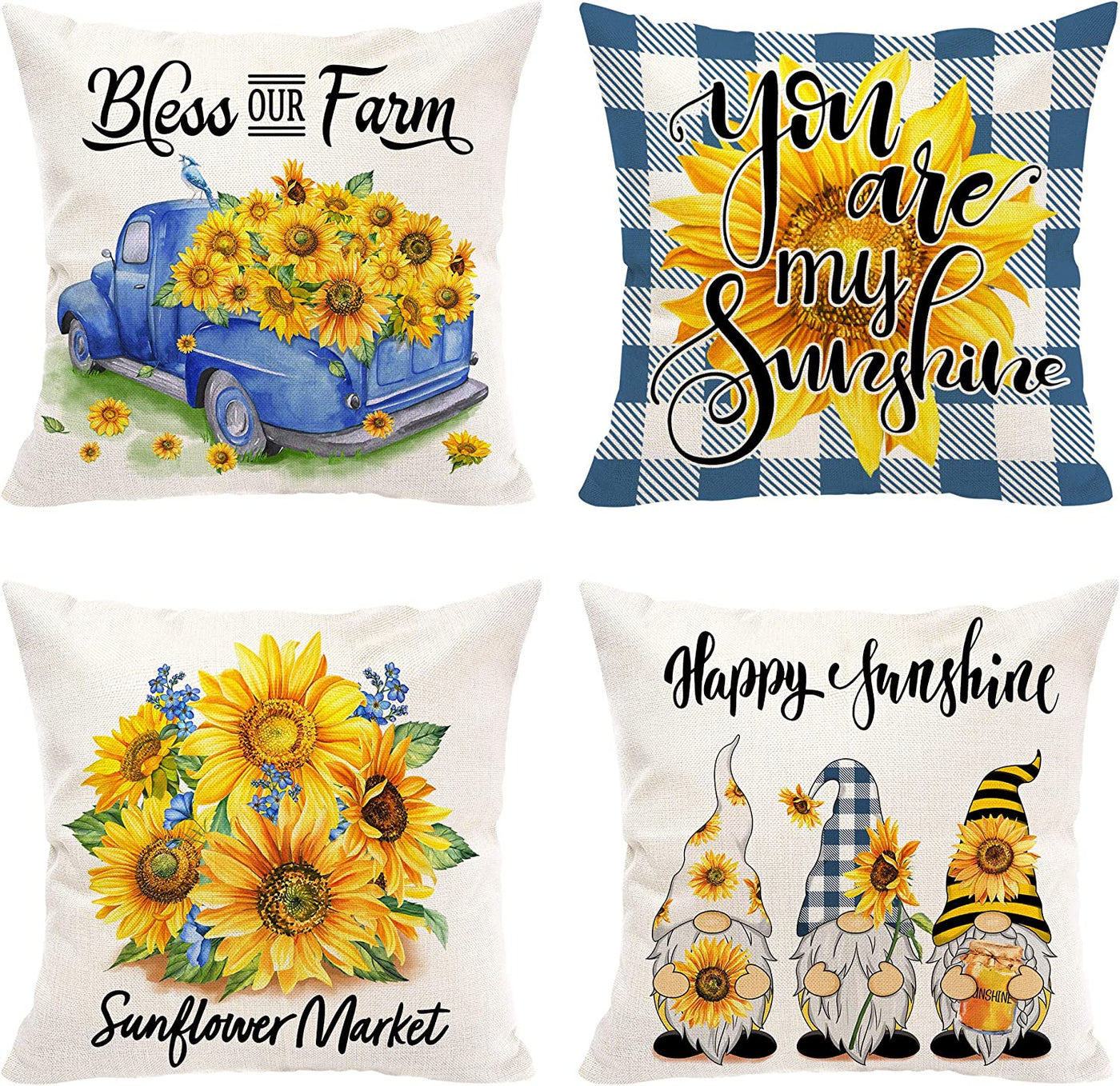  Set of 4 Decorative Farmhouse Pillow Cover 