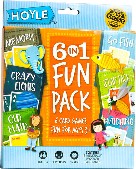 Hoyle 6 in 1 Fun Pack - Kids Card Games - Ages 3 & Up - Memory, Go Fish, Crazy Eights, Old Maid, Matching, Slap Jack