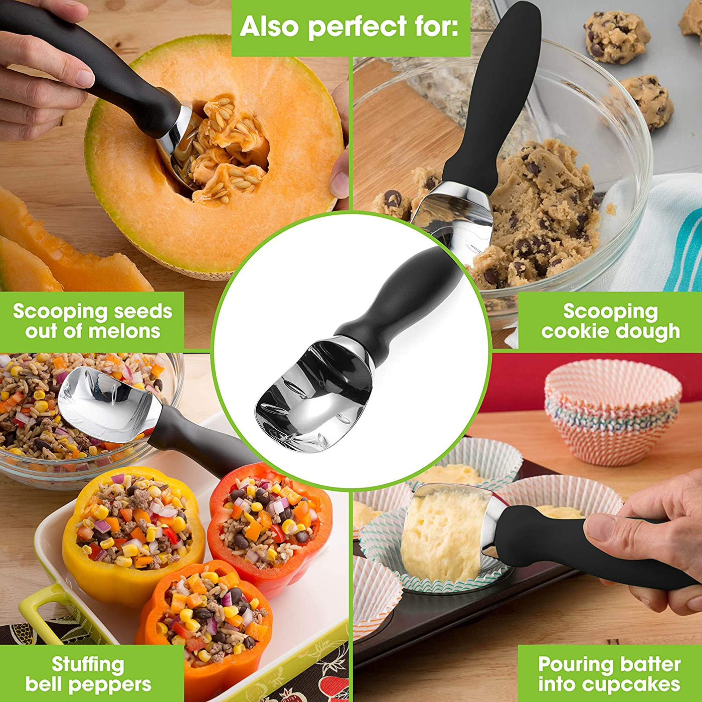 Ice Cream Scoop with Comfortable Handle, Black