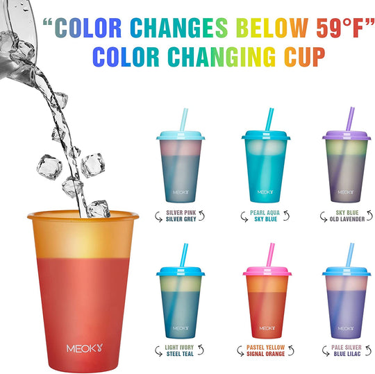 Color Changing Cups with Lids and Straws for Kids 6Pack