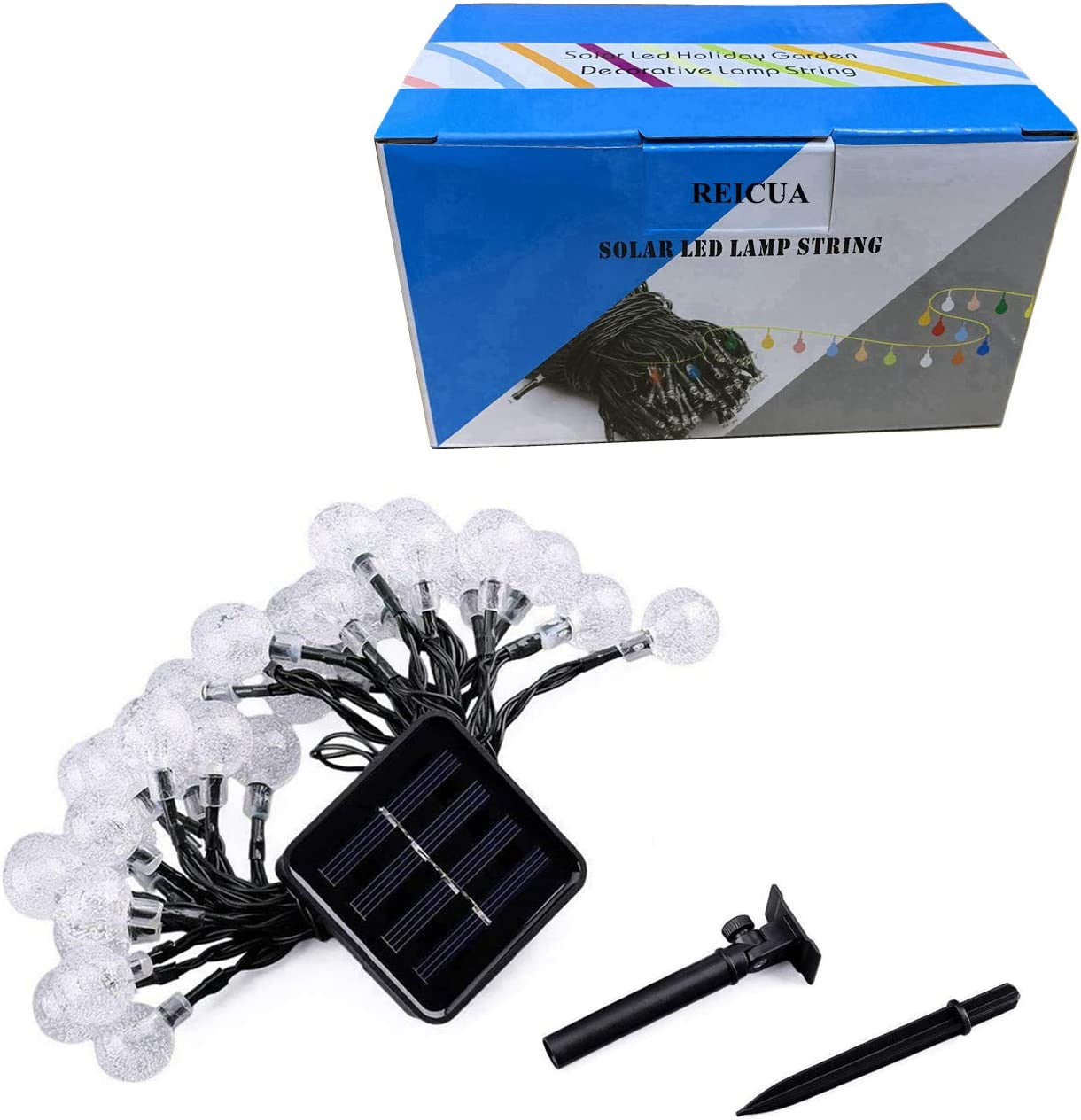  Solar Garden Lights, Outdoor String Lights with Balls, Waterproof 6m 30 LED 8 Twinkling Modes