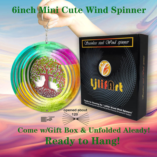  Tree of Life 6inch 3D Stainless Steel Laser Cut Metal Art Geometric Pattern Worth Gift - Hanging Wind Spinner Kinetic Yard Art Decorations - Indoor/Outdoor Décor