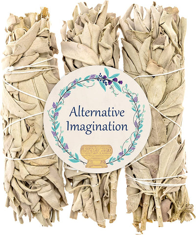 Alternative Imagination White Sage Bundles for Smudging, Natural Sage Bundle, Spiritual Cleansing, Sage Smudge Kit, Slow Burning Sage Sticks, Dried Herbs for Meditation Accessories 3 Pk of 4" Bundles