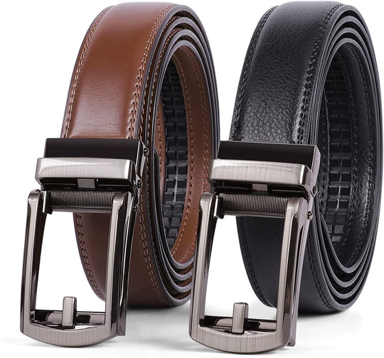 Set of 2 Leather Ratchet Dress Belt for Men