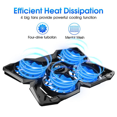 Laptop Cooling Pad  - Fits 12"-17.3" Laptops - Laptop Stand with 4 Quiet Fans, Strong Heat Dissipation