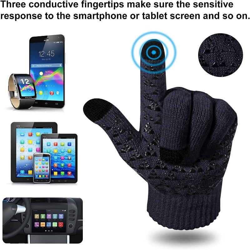 3 Pieces Winter Fleece Lined Beanie Hat, Scarf and Touchscreen Gloves Set